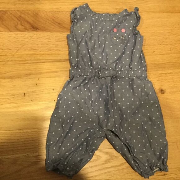 Gymboree chambray mouse playsuit S/L romper dots - Picture 1 of 4
